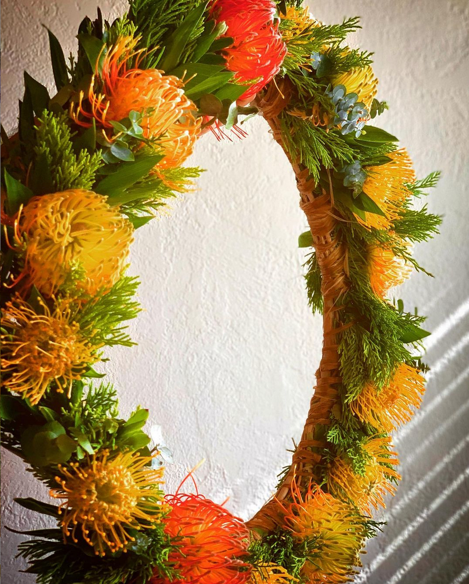 New! Pin Cushion Protea Wreath